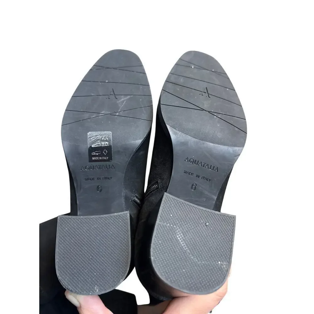 Aquatalia Black Suede Ankle Boots Block Heel 6M - Demetra